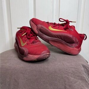 Nike Youth Red Sneakers with Gold Details